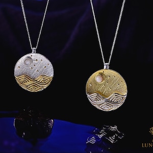 Mond Muschel Anhänger. 925 Sterling Silber. Himmlischer Schmuck. Handgemachte Ocean Halskette. Geschenk für Sie.