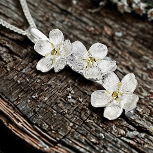Forget Me Not Flower Pendant | 925 Sterling Silver Charm | Handmade Botanical Jewelry | Nature Gift for Her | No Chain Included