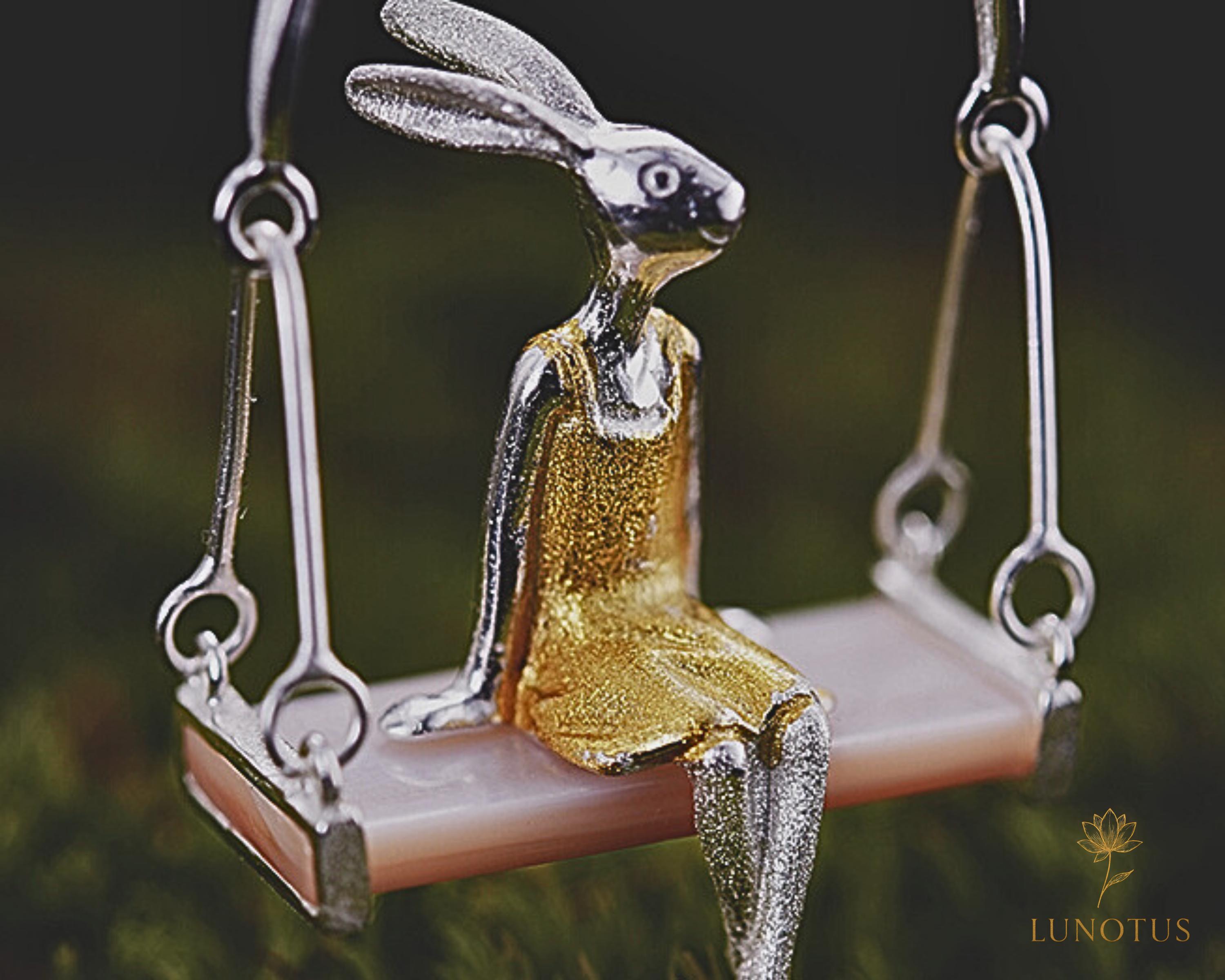 Collana a forma di coniglietto in argento sterling: ciondolo a forma di coniglio placcato in oro 18k - Italia