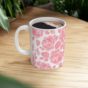 Chic Floral Ceramic Mug | Pink Rose Design Coffee Cup