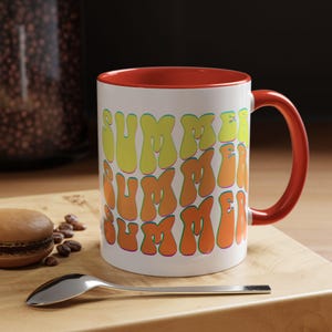 Retro Sommer Akzent Kaffeetasse - lebendige Farben, Geschenk für Kaffeeliebhaber, Sommer Vibes, Wohnkultur, 11 Unzen und 15 Unzen Optionen