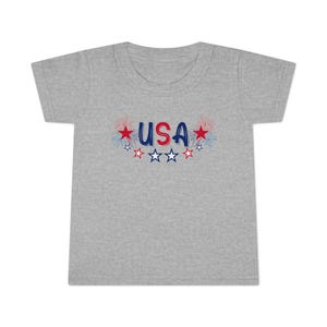 Americana Toddler T-shirt, USA Stars Graphic Tee, Fourth of July Kids Shirt, Patriotic Toddler Apparel, Summer Casual Wear
