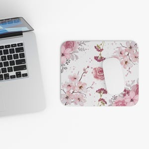 Floral Mouse Pad, Elegant Desk Accessory, Office Decor, Gift for Her, Home Office, Pink Flower Design
