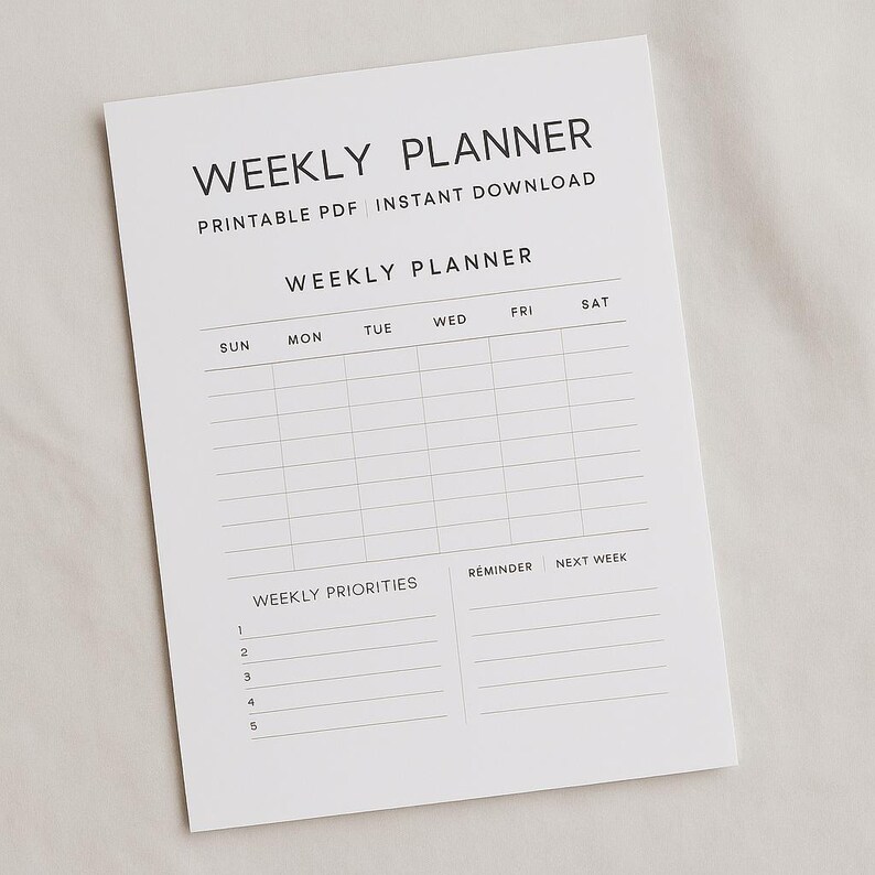 Minimalist Weekly Planner Printable PDF | Undated Digital Planner ...