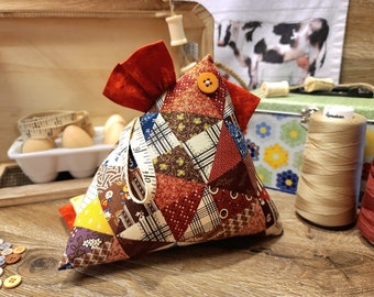 Chicken pincushion, Patchwork fabric, size Medium