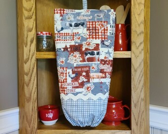 Quilted grocery bag holder, Farmhouse Chic