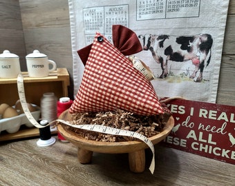 Chicken Pincushion, Farmhouse Style, Barn Red Gingham