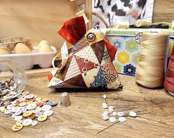 Chicken pincushion, Patchwork fabric, size Small