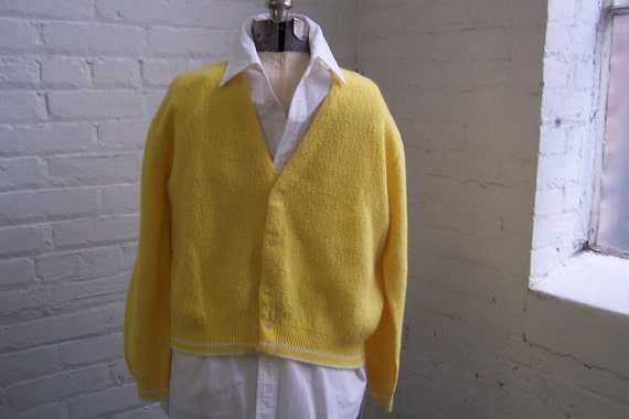 Golf Sweater circa 70's Lemony Yellow John Blair … - image 5