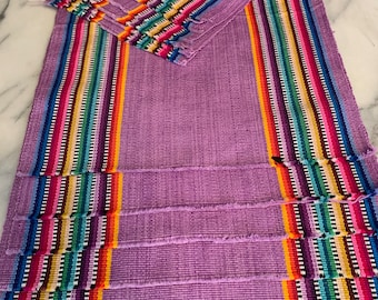 70s Mexican Jerga Colorful Woven Cotton Placemats and Napkins (Set of 6)