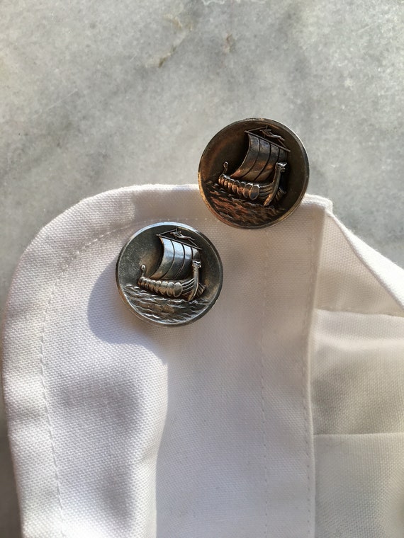 Georg Jensen 'Viking Ship' Sterling Cufflinks Circ