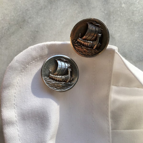 Georg Jensen 'Viking Ship' Sterling Cufflinks Circa 1940s