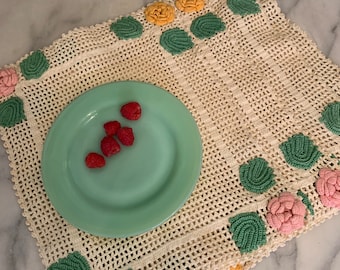 Vintage Handmade Crochet Cotton Floral Placemats - 4