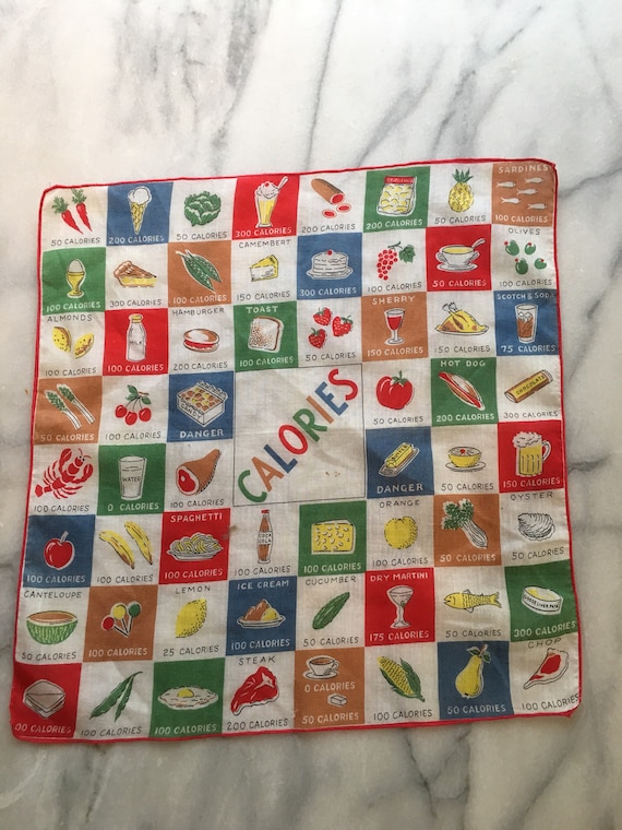 Vintage 50s Handkerchief Kitschy Calorie Count Pri
