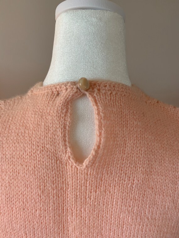 Vintage 60s Hand Knit Pastel Peach Sleeveless She… - image 3