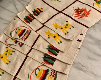 70s Vintage Linen Placemats - 6 Abstract South of the Border Theme