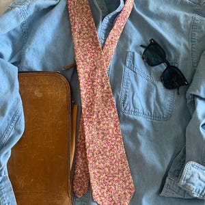 Liberty of London 1990s Men’s Necktie - Muted Floral - Berry, Mauve, Sage and Mustard
