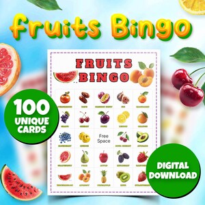 Bingo de Frutas para Crianças – Jogo Pré-Escolar para Imprimir, Atividade de Aprendizagem para Crianças, Cartões de Bingo Educativos, Download Instantâneo em PDF