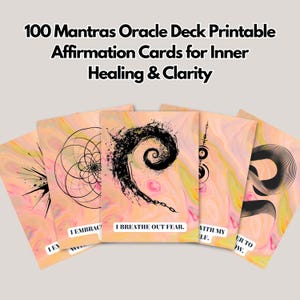 100 Mantras - Baralho de Afirmações para Imprimir para Cura Interior, Atenção Plena e Clareza | Download Digital Espiritual para Presente