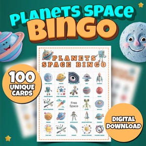 Jeu de bingo sur les planètes et l'espace – Activité à imprimer pour les enfants – Cartes de bingo éducatives sur le système solaire – Jeu de société amusant – Téléchargement instantané pour les enfants