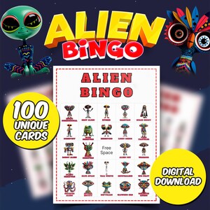 Alien Creatures Bingo – Set 3 – Afdrukbaar ruimtebingospel voor kinderen – Nieuwe buitenaardse ontwerpen – Leuke scifi-activiteit – Direct downloaden