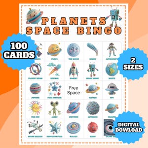 Jeu de bingo sur les planètes et l'espace – Activité à imprimer pour les enfants – Cartes de bingo éducatives sur le système solaire – Jeu de société amusant – Téléchargement instantané pour les enfants