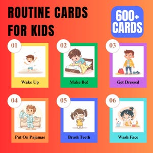 600 cartes de routine pour enfants - Calendrier visuel, graphique Montessori, routine quotidienne modifiable, imprimable, modèle Canva, téléchargement PDF