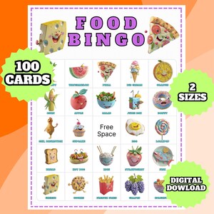 Jeu de bingo gastronomique – Activité à imprimer pour les enfants – Cartes éducatives de bingo-test alimentaire – Jeu amusant de fête – Téléchargement instantané pour les enfants