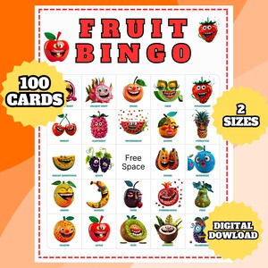 Jeu de bingo aux fruits - Activité à imprimer pour les enfants - Cartes de bingo colorées - Jeu d'apprentissage amusant - Téléchargement instantané pour les enfants