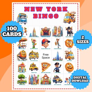 Gioco del Bingo di New York – Attività stampabile per bambini – Cartelle educative del Bingo di New York – Gioco di società divertente – Download immediato per bambini