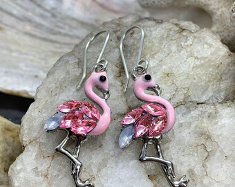 cabochon glass girls curls animal earrings Pink flamingo earrings pink flamingo stud gift