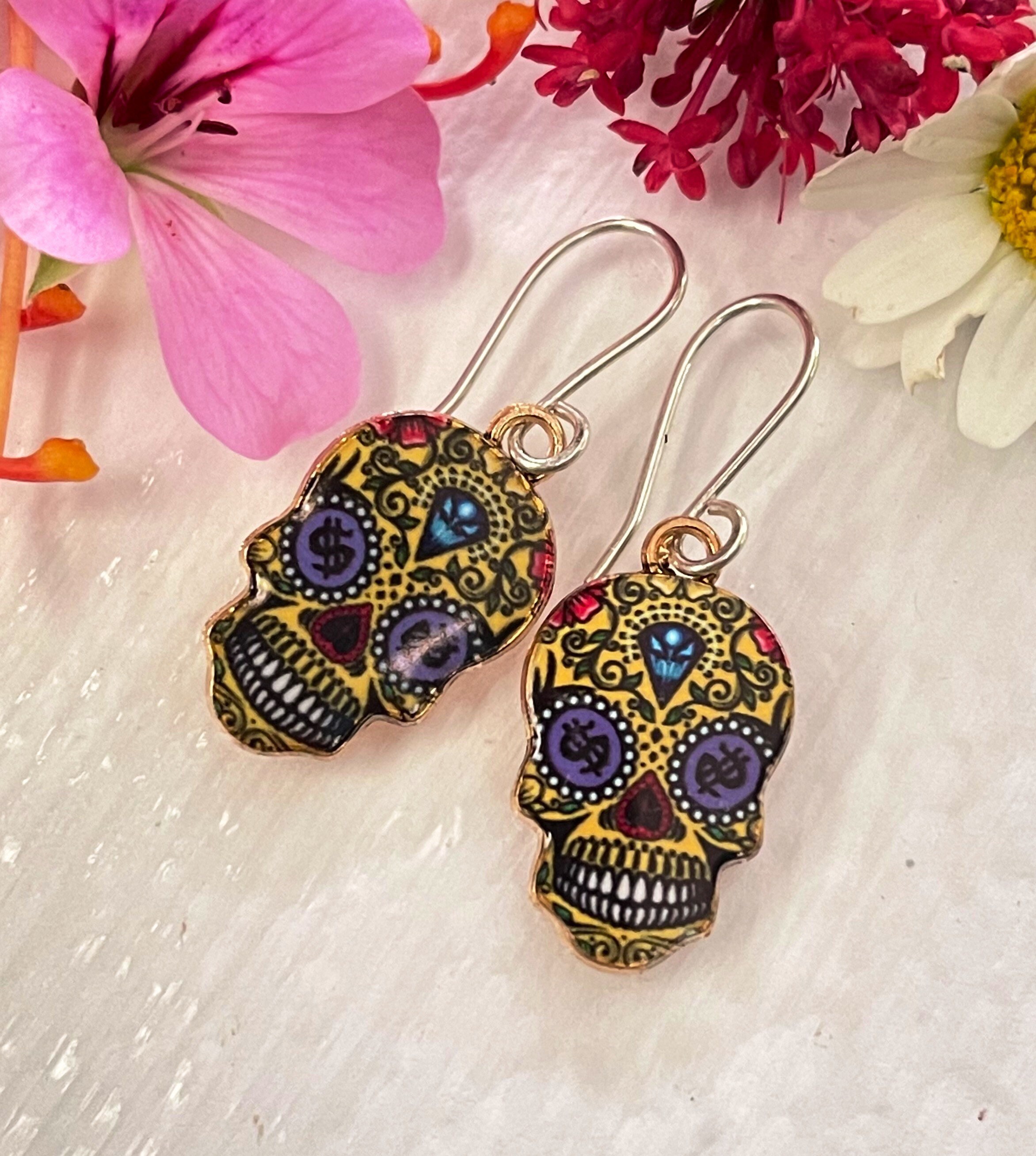 Sugar Skull Earrings Charm Earrings Handmade Sterling Etsy