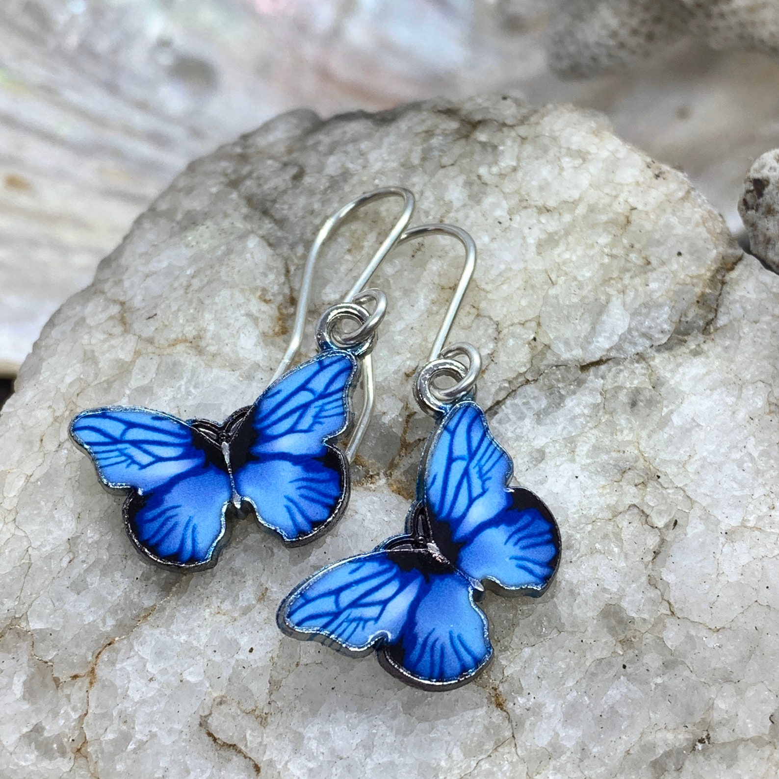 Pendientes de mariposa azul pendientes de encanto de esmalte Etsy