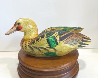 Vintage Wooden Hand Carved Folk Art Duck Decoy-Hand-Painted-Rustic Home Decor