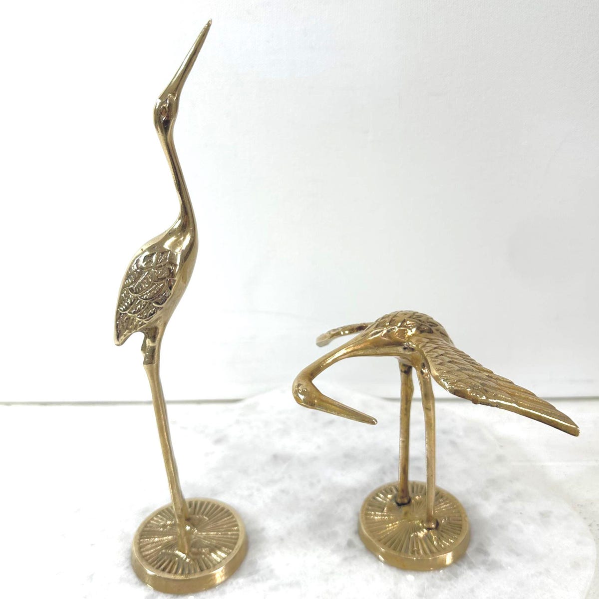 Vintage Solid Brass Set of Two Heron Sculptures