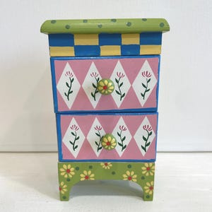 Vintage Hand-painted Wooden Trinket Jewelry Chest with two Drawers by Milson & Louis-Home Decor