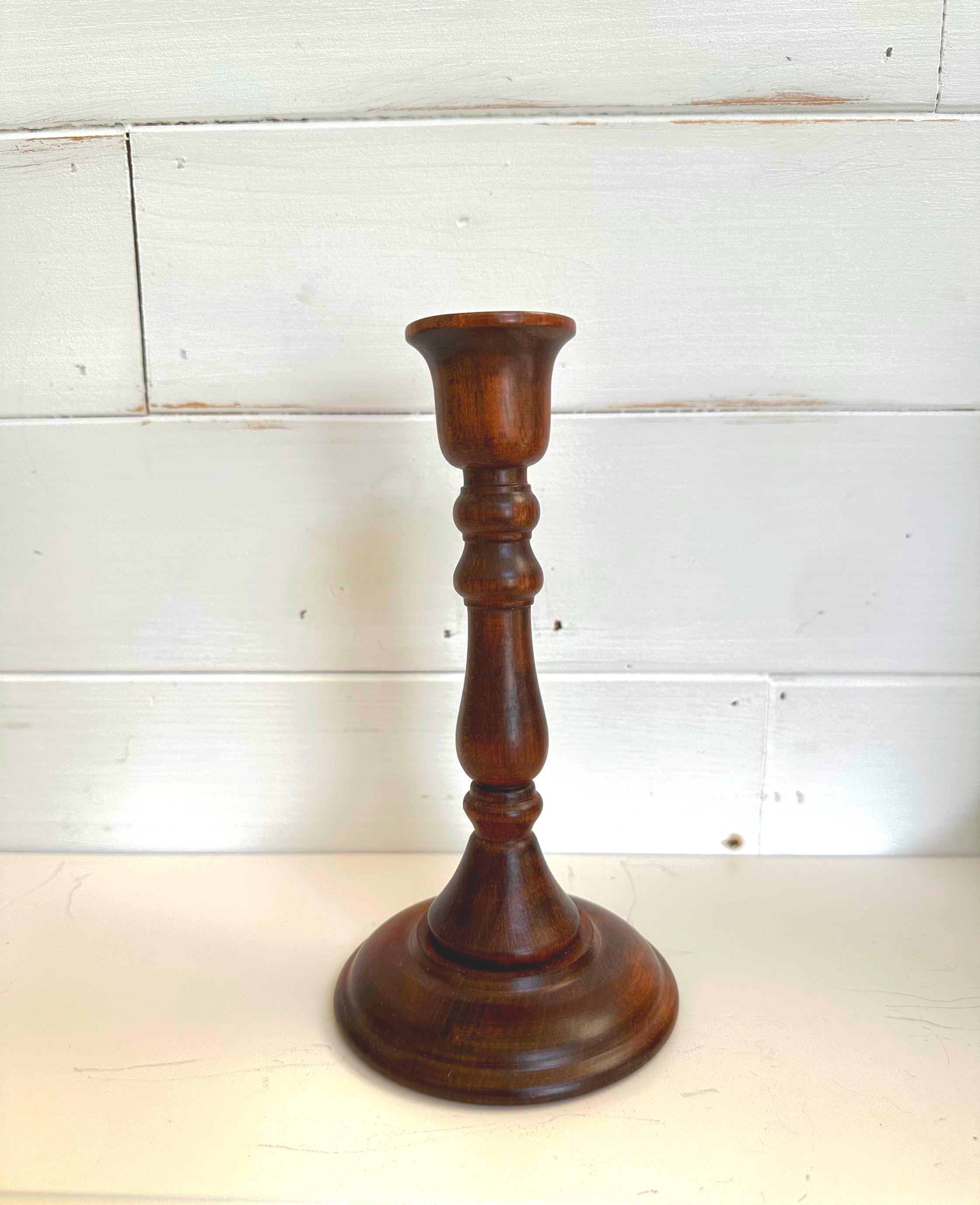 Vintage Wooden Candlestick Set of 3-MCM Turned Wood Taper Holders-dark ...