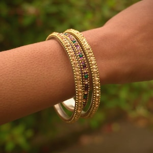 Set of 3 Indian Gold Bangles, Gold Filled Bracelet, Traditional Bangle Set, Ethnic Jewelry, Gift for Her, Bollywood Style Accessories