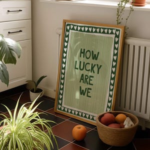 How Lucky Are We Print: Green Stripe Quote Print, Preppy Home Decor (Instant Download)