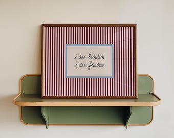 „I See London France“-Druck: Lustiges Badezimmerposter in Burgunderrot und Blau, Retro-Wohndekoration
