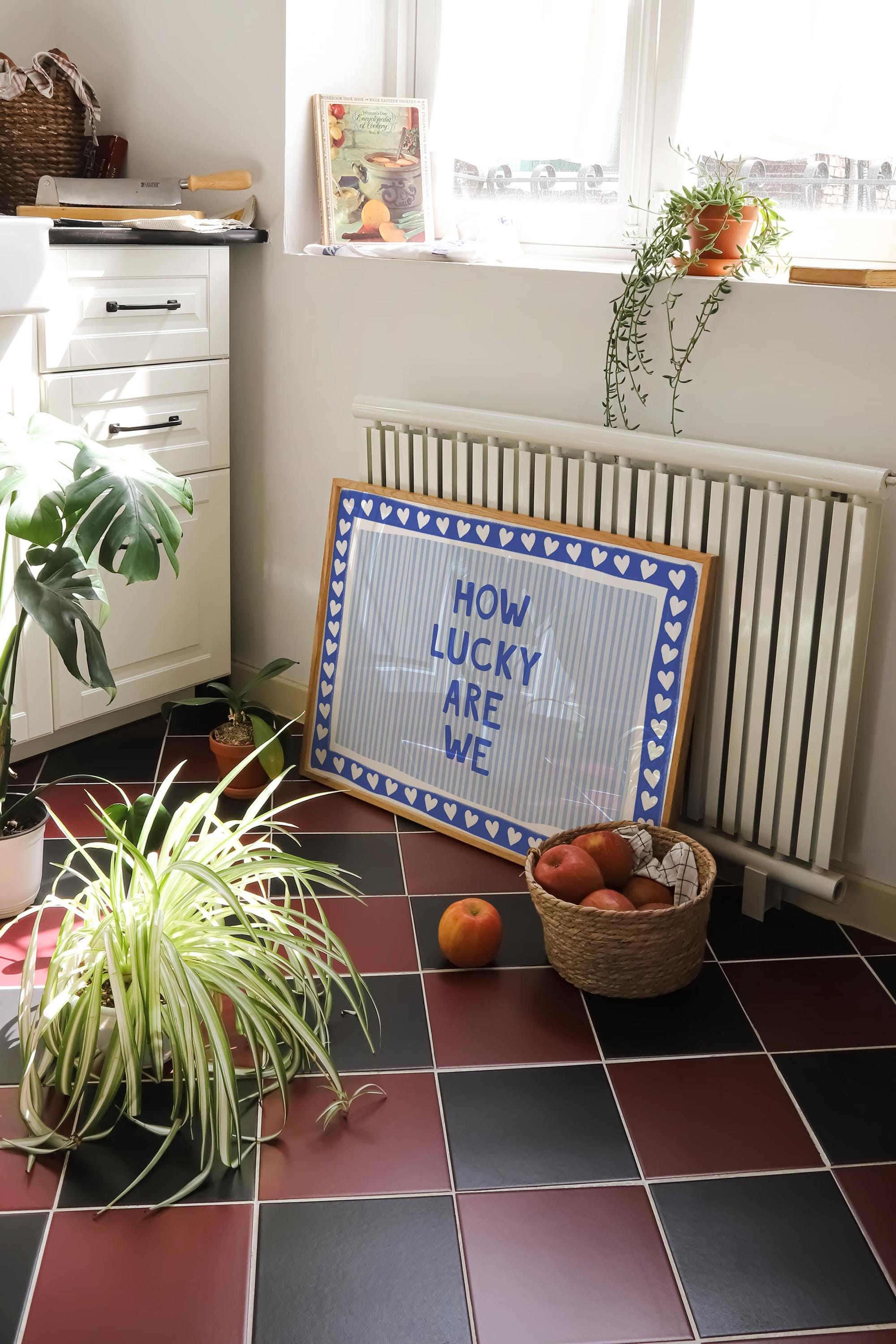How Lucky Are We Print, Blue Stripe Quote Wall Art, Aesthetic Living Room Poster, Preppy Home Decor, Trendy Wall Art, INSTANT DOWNLOAD