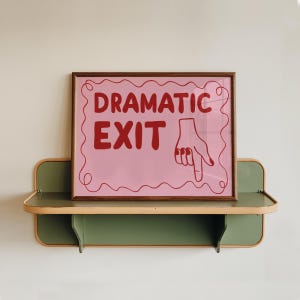 Dramatische poster exit DOWN, rode en roze typografiekunst, trendy woondecoratie (direct downloaden)