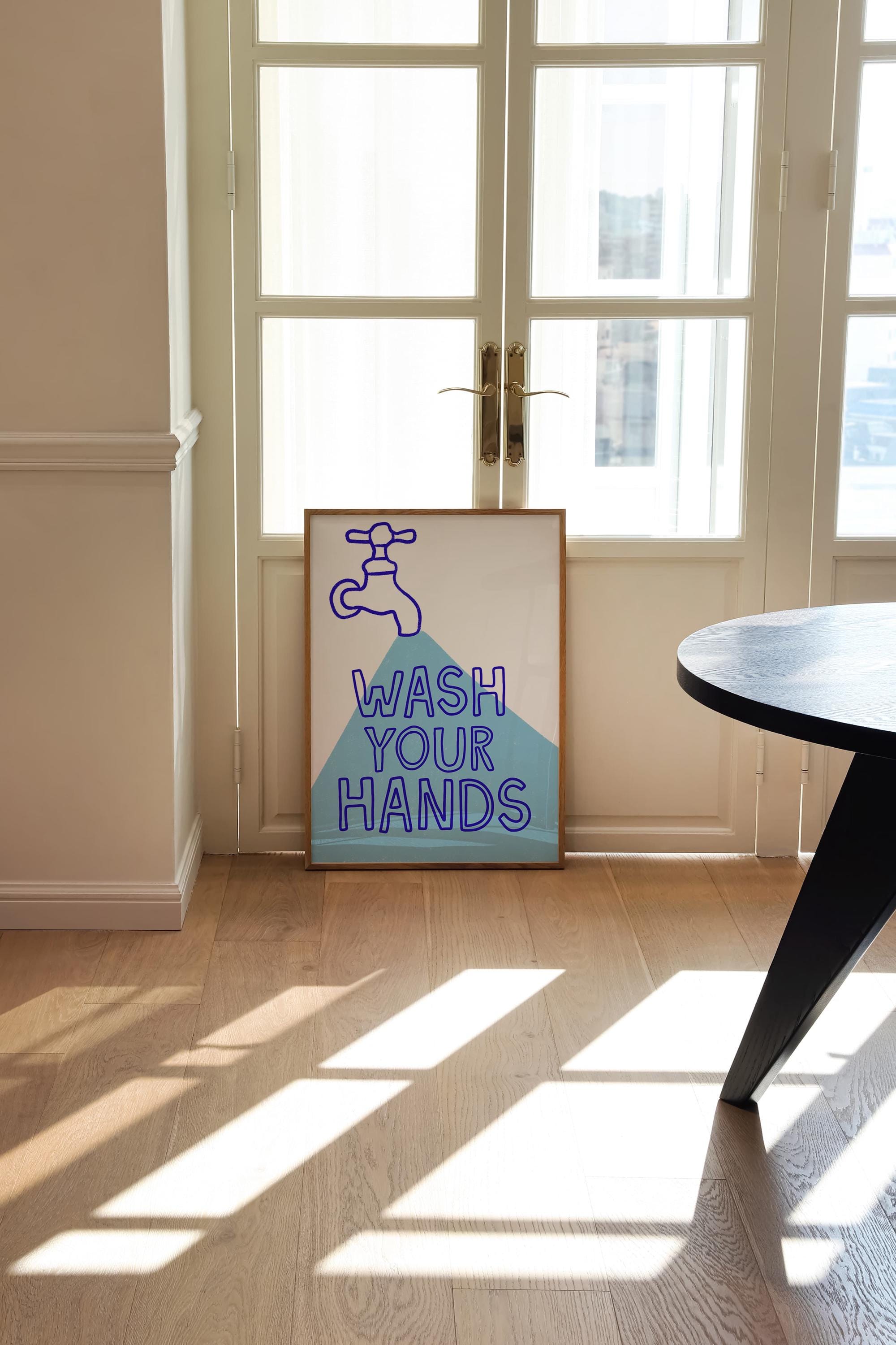 Wash Your Hands Print Print Blue Bathroom Wall Art Restroom Decor Trendy Home Decor Retro Poster Quote Print Toilet Print INSTANT DOWNLOAD