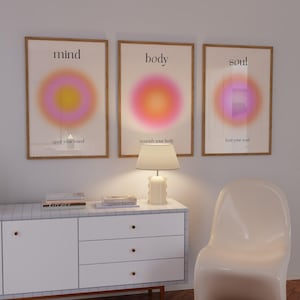 Set Of 3 Aura Posters, Mind Body Soul Aura Posters, Gradient Print, Aura Print, Aura Gradient Poster, Spiritual Art Print, INSTANT DOWNLOAD