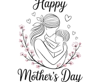 Feliz Día de la Madre PNG / Diseño floral de sublimación con lazo y corazón (descarga digital)