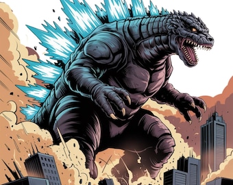 Descarga digital de alta calidad de Godzilla Attack: Arte del Rey de los Monstruos para fans de Blockbuster
