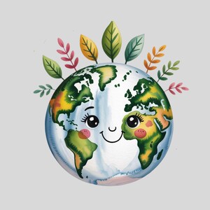 Clipart ad acquerello per la Giornata della Terra. Immagini di sensibilizzazione ambientale. Download di grafica a sublimazione Planet Love. Sii ecologico, sii gentile per salvare il nostro pianeta.