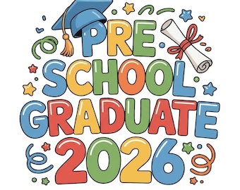 Graduado de preescolar 2026 PNG / Lindo diseño de graduación infantil / Sublimación de graduado escolar / Descarga instantánea PNG