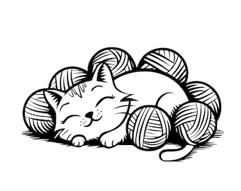 SVG de ovillo de lana para gato, SVG de punto, SVG de ovillo de lana, SVG de ganchillo, SVG de tejido, archivo de corte de lana, imágenes prediseñadas de tejido, PNG de ovillo de lana, imágenes prediseñadas