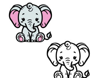 SVG de elefante bebé, lindo y dulce, contorno de elefante, archivo de corte para Cricut Silhouette, body de bebé niño/niña, clip art de vinilo de animales, grabado láser